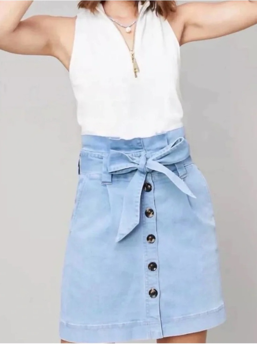 Spartina 449 Light Blue Button-Front Tie-Waist Mini Skirt